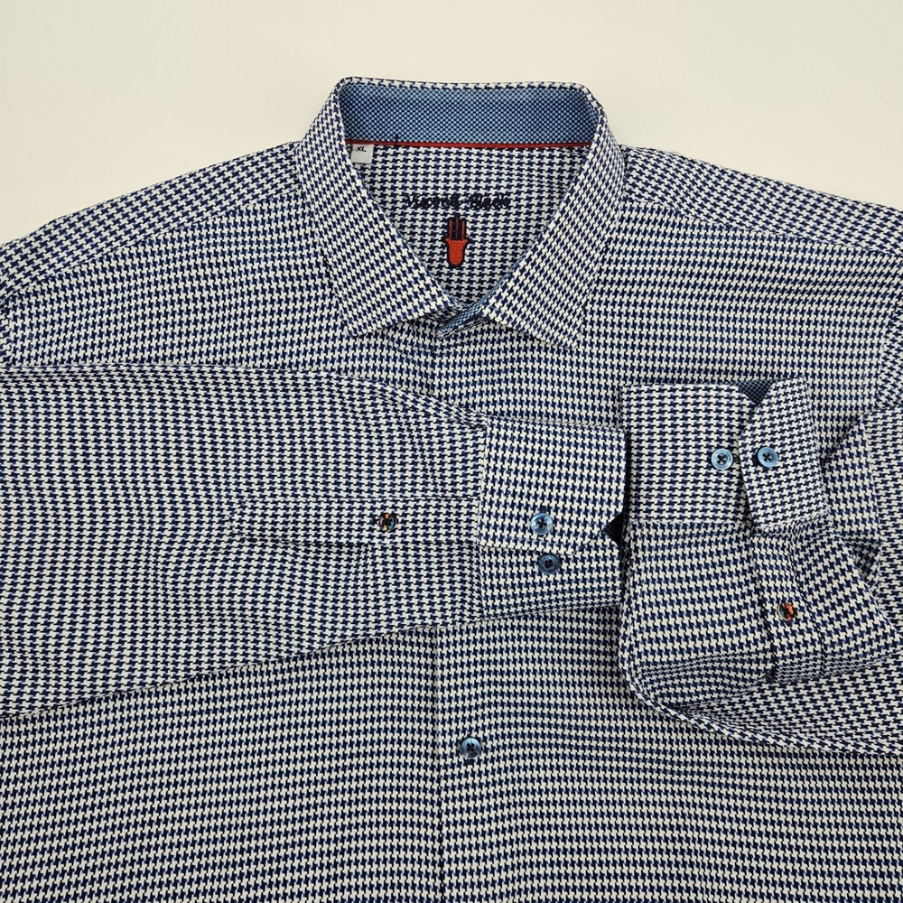 Luchiano Visconti Houndstooth Button Down Blue White Cotton Modal XL - Picture 8 of 8